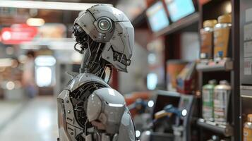 AI generated The robot, the android, is ready to perform work functions. AI Generated photo