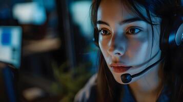 AI generated Portrait of a young woman call center operator. AI Generated photo