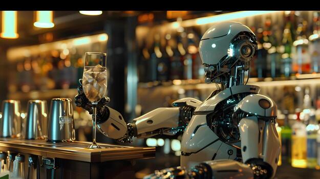 AI generated The robot, the android, is ready to perform work functions. AI Generated photo