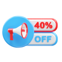 40 percent off sale text illustration 3d rendering png