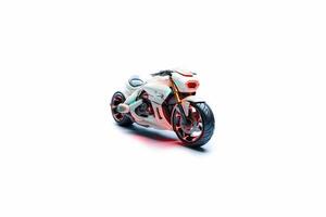 3D illustration of white futuristic motorbike isolated on white background photo