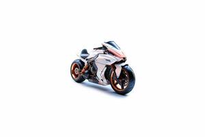 3D illustration of white futuristic motorbike isolated on white background photo