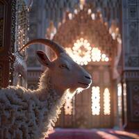 AI generated goat enchanting Islamic background for design eid al adha social media greeting post photo