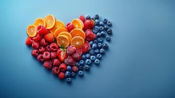 AI generated Fruits and berries in the shape of a heart photo