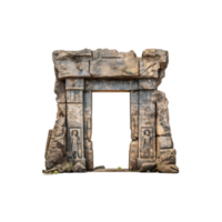 AI generated The entrance to a temple is carved into a large stone archway png