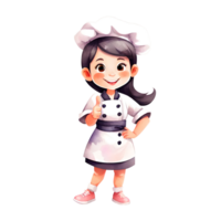 mignonne boulanger fille avec pouce en haut et sourire expression adorable dessin animé isolé transparent illustration conception png