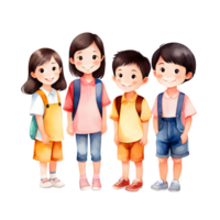 ai generiert ein Gruppe von süß bezaubernd asiatisch Schule Kinder mit beiläufig und stilvoll Uniform isoliert transparent Illustration png