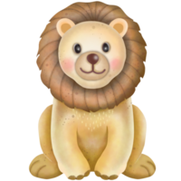 Watercolor lion, cute cartoon animal in the zoo. png