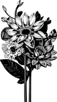 einfach schwarz Gliederung Zeichnung von ein Strauß von Blumen ohne Hintergrund, isoliert Element, Grafik png