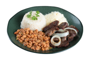 Brazilian food dish with beans, rice and meat and transparent background png