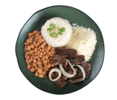 Brazilian food dish with beans, rice and meat and transparent background png