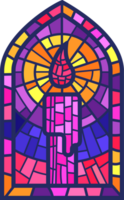 Church glass window. Stained mosaic catholic frame with religious symbol. Color candle illustration png