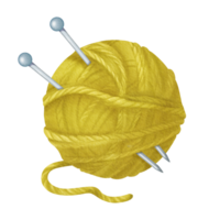 An isolated watercolor illustration featuring a green yarn spool. Embedded in the spool are steel knitting needles. wool and cotton. for crafting enthusiasts, knitting tutorials, DIY-themed designs png