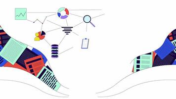 gegevens analytics technologie lijn 2d animatie. digitalisering, grafieken, wolk opslagruimte 4k video beweging grafisch. digitaal transformatie. gegevens analyse lineair geanimeerd tekenfilm vlak concept, wit achtergrond