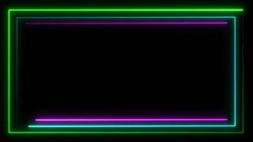 Animated neon glowing frame background. Colorful laser show seamless loop 4K border. Futuristic light effect isolated on black. VJ backdrop for club, show, music video, presentation. 3D animation video