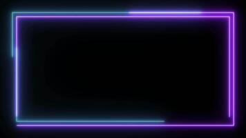 Animated neon glowing frame background. Colorful laser show seamless loop 4K border. Futuristic light effect isolated on black. VJ backdrop for club, show, music video, presentation. 3D animation video