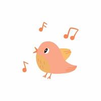 Cheerful Cartoon Bird Singing a Melody With Musical Notes Around vector