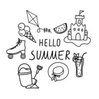 Welcoming the Season With a Hello Summer Doodle Featuring Beach and Leisure Elements vector