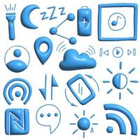 Collection of Vibrant Blue 3D Icons Representing Technology and Communication Concepts vector