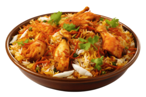 AI generated chicken biryani on isolated transparent background png