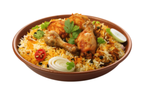 AI generated chicken biryani on isolated transparent background png