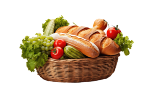 AI generated organic food in the basket on isolated transparent background png