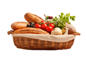 AI generated organic food in the basket on isolated transparent background png