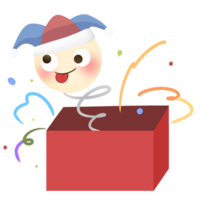 cartoon gift box with a clown in a hat png
