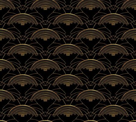 Art Deco Gold Seamless Pattern on Black Background