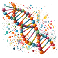 ai genererad dna molekyler med färgrik prickar på dem png