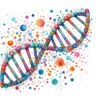 AI generated dna molecules with colorful dots on them png