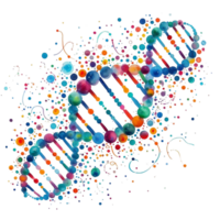 AI generated dna molecules with colorful dots on them png