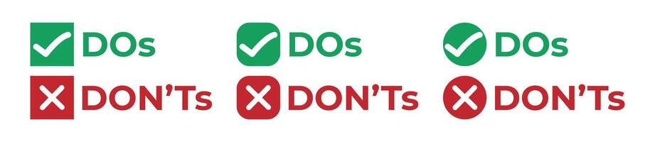 Do and Don't or Good and Bad Checkmark Icons vector