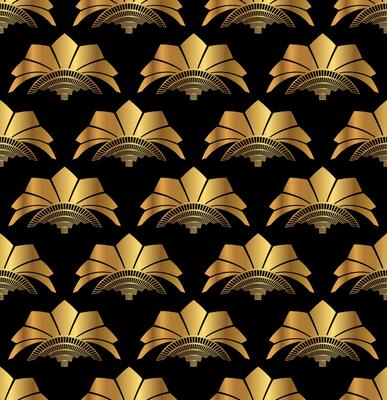 Elegant Art Deco Gold Seamless Pattern with Fans