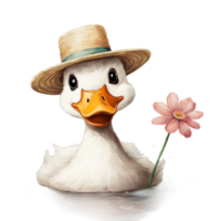 AI generated A colorful duck, possibly a mandarin, wears a flower on its head png