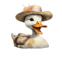 AI generated A colorful duck, possibly a mandarin, wears a flower on its head png