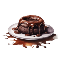 ai generado un decadente chocolate lava pastel, con el fundido centrar rezumando fuera png