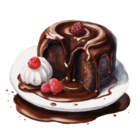 ai generado un decadente chocolate lava pastel, con el fundido centrar rezumando fuera png