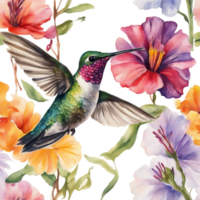 AI generated hummingbird and flowers png