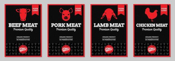 Beef, Pork, Lamb and Chicken Meat Packaging Labed Design vector