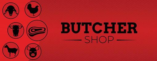 Red and Black Butcher Shop Banner Illustration Background vector