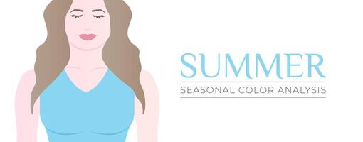 Seasonal Color Analysis Summer Banner Background with Woman Illustration vector