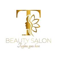 Gold T Letter Initial Beauty Brand Logo Design vector