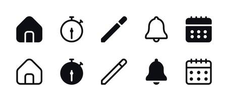 Date and Time Icon Set - Address, Schedule, Timer, Clock, Edit Tool, Calendar, Bell Notification vector