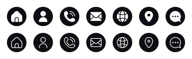 Contacts Icon Set - Address, Home, Call, Globe, Email, Chat Bubble, Map Pin, User vector