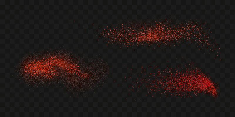 Grainy scatterings of  spicy burst . Splashes of  red pepper powder.Overlay effect chilli or paprika spice splatters. Vector realistic illustration of hot dried spice.