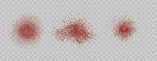 Grainy scatterings of  spicy burst . Splashes of  red pepper powder.Overlay effect chilli or paprika spice splatters. Vector realistic illustration of hot dried spice.