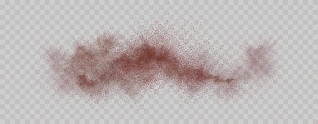 Grainy scatterings of  spicy burst . Splashes of  red pepper powder.Overlay effect chilli or paprika spice splatters. Vector realistic illustration of hot dried spice.