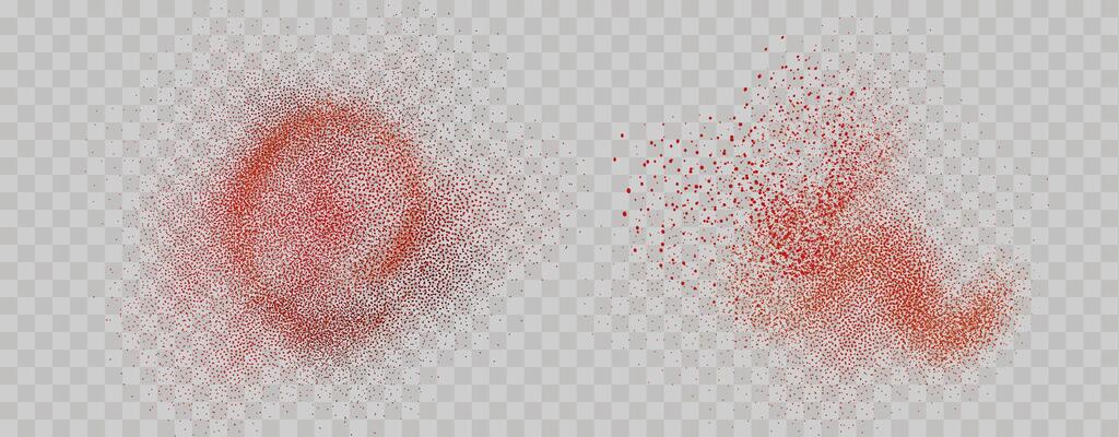 Grainy scatterings of  spicy burst . Splashes of  red pepper powder.Overlay effect chilli or paprika spice splatters. Vector realistic illustration of hot dried spice.