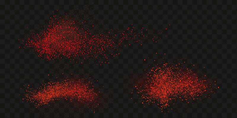Grainy scatterings of  spicy burst . Splashes of  red pepper powder.Overlay effect chilli or paprika spice splatters. Vector realistic illustration of hot dried spice.